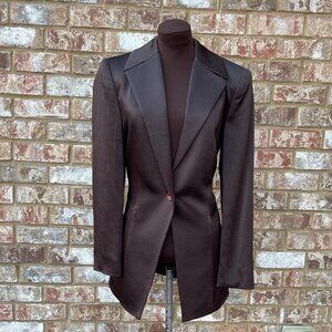 Oscar de la Renta Dark Chocolate Brown One-Button Women's Blazer Size 8